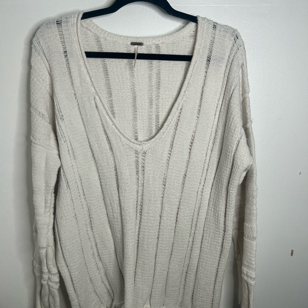 Free People Cream V-Neck Sweater